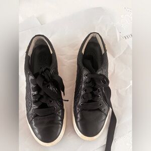 Black Quilted Tory Burch Black Sneakers with White Soles
